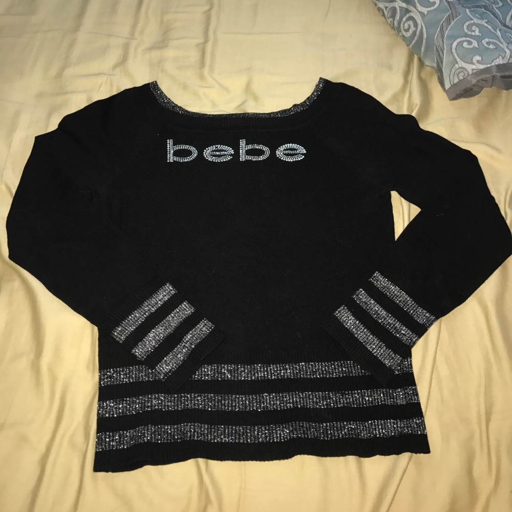 Bebe Rhinestone Crystal Logo Sweater Large